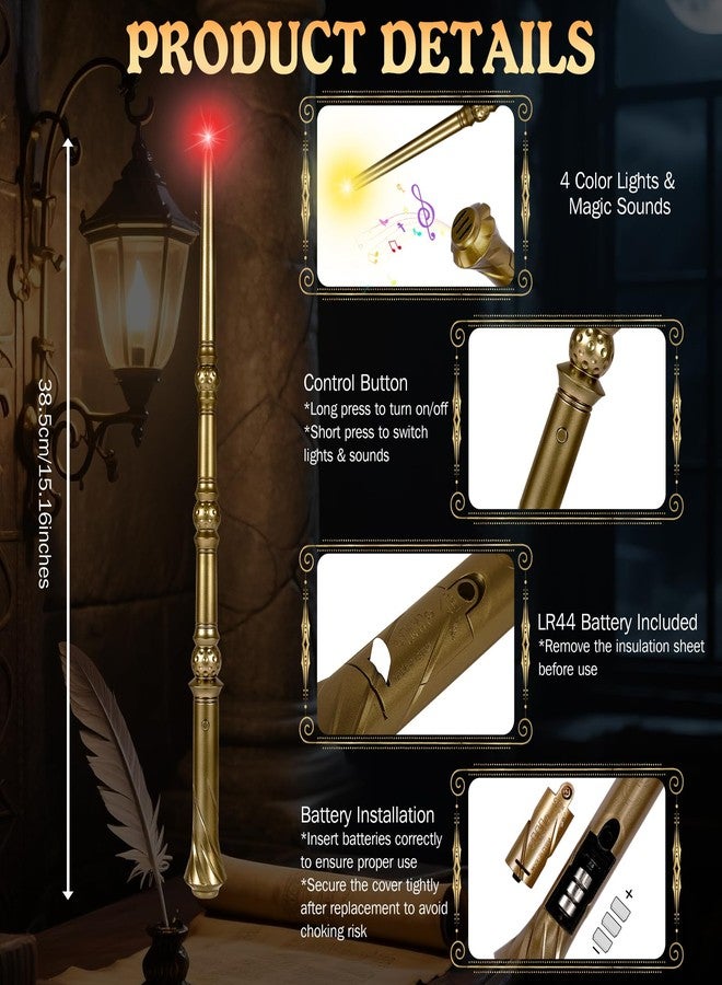 Maikoi Light Up Magic Wizard Wand with Sounds & 4 Color Lights Illuminating Witch Toys for Kids Cosplay Party Birthday Gift, Golden, 2PCS - Image 2